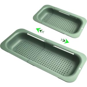 Extendable Colander Strainer Over the Sink, Retractable Kitchen Sink Basket to Wash Vegetables and Fruits, Food Strainers to Drain Pasta and Dry Dishes, Collapsible Plastic Colanders for Sink (Medium, Green)
