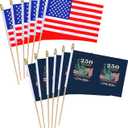2 x 12 Pack 250th USA Anniversary Small Mini Wood Hand Held Stick Flag,with Statue of Liberty Design,5.5 × 8.2 Inch.