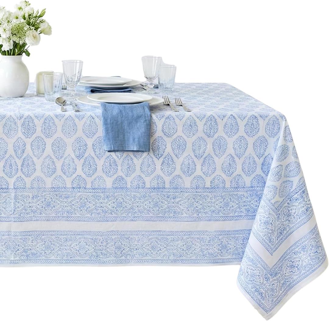 ATOSII Amalfi 100% Cotton Boho Rectangle Fall Tablecloth, Handblock Print Table Cloth for Kitchen I Dining Table Linen Fall Dcor I Parties Wedding Outdoor Christmas Thanksgiving I Fall 60 X 90 Inches