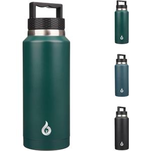 BJPKPK Insulated Water Bottles, Dishwasher Safe 36 oz Water Bottle with Handle, Leakproof BPA Free Thermal Flasks, Stainless Steel Jug for Sports, Army Green