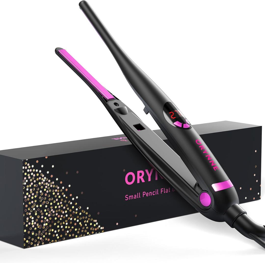 Small Flat Irons for Short Hair, 5s Ultra Fast Heat Up Pencil Flat Iron, Negative Ions Mini Flat Iron for Edges, 3/10'' Travel Mini Hair Straightener with Digital Temp Control, Easy to Use, Hot Pink 