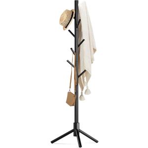 Haddockway Wooden Coat Rack Stand with 8 Hooks New Zealand Pine 3 Adjustable Coat Standing Tree Easy Assembly for Coats, Hats, Scarves and Handbags for Entryway, Hallway, Bedroom, Office