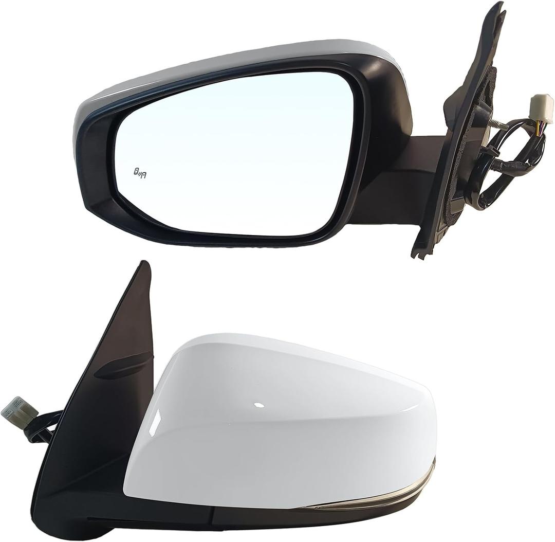 Left Driver side Mirror Assembly Fits 2016-2024 Toyota Tacoma With Power Glass, Heated, Turn Signal Blind Spot Detection Manual Folding Match to White Replace TO1320350(8Pins)