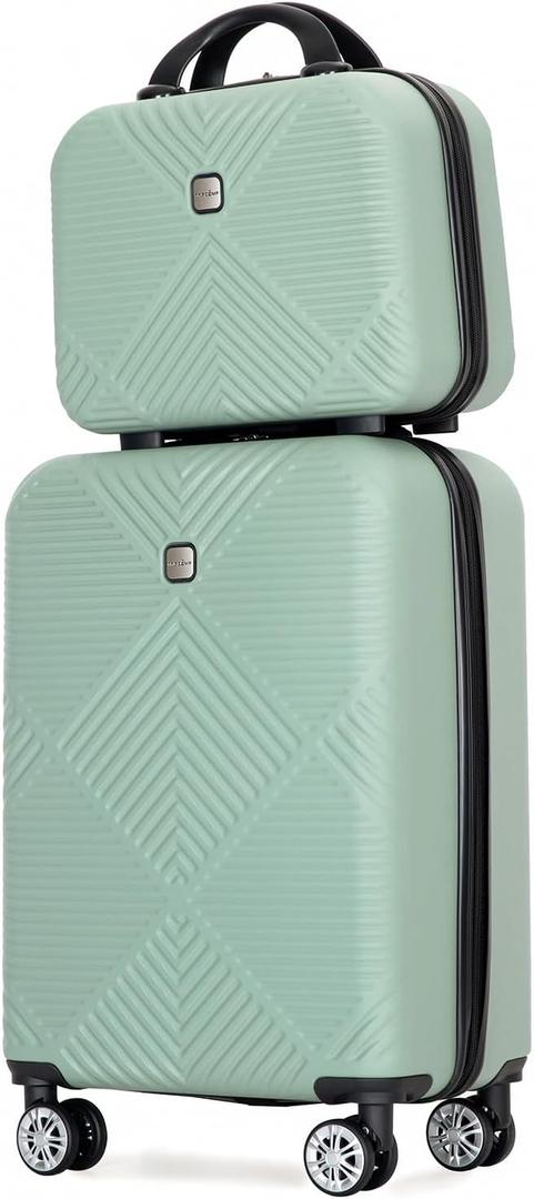 2 Piece Carry on Luggage Set, Airline Approved 20 Inch Luggage with Cosmetic Case HardShell Suitcase with Spinner Wheels, Lightweight Durable Hardside Suitcases Set, Olive Green