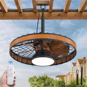LEDIARY Outdoor Ceiling Fans with Lights, IP65 Waterproof Gazebo Fan with Hanging Hook, 6 Speeds, 3CCT, 20 Inch Wet Rated Plug in Ceiling Fan for Patios, Porch, Pergola, Canopy