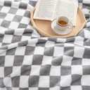 LOMAO Throw Blankets Flannel Blanket with Checkerboard Grid Pattern Soft Throw Blanket for Couch, Bed, Sofa Luxurious Warm and Cozy for All Seasons (Grey, 50"x60")