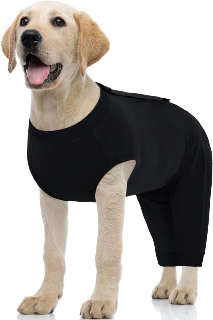 Kuoser Dog Surgery Suit Female Spay Male Neuter, Dog Leg Sleeve to Stop Licking Soft Dog Onesie for Abdominal Wound, Dog Recovery Suit Rear Leg Sleeves Pet Elbow Brace Protector, Black M (Medium (Back Length: 34CM / 13.38"))