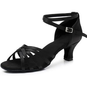MSMAX Women Latin Dancing Shoes Mid Heel Character Ballroom Dance Shoe for Women Black 7.5 M US Women
