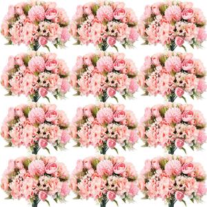 Tigeen 24 Bundles Peonies Artificial Flowers Faux Roses Silk Flowers Hydrangea Artificial Bouquet for Wedding Table Centerpiece Floral Vase Home Office Bridal Decor (Pink)