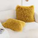 MOOX Mongolian Lamb Fur Pillow Covers Lumbar Throw Sheepskin Pillow Case Genuine Wool Fur Tibetan Accent Living Room Bedroom Decorative Cushion Cover (18 * 18inch Gold)