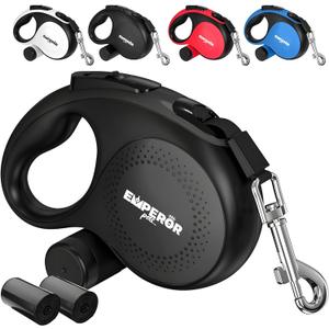 Emperor Pets 26 ft Retractable Dog Leash Black - Heavy Duty Retractable Pet Leash with Anti-Slip Grip for Medium to Large Dogs up to 110 lbs -Aura BB26