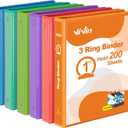 ViVin 1 Inch Round Ring View Binder for Durability, Standard 3 Ring Binder for 200 Sheets of US Letter Size Paper, PVC-Free, 6-Pack (Assorted)