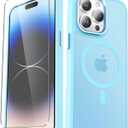 YENAPOON for iPhone 14 Pro Case, Matte Magnetic Phone Case with 1 Screen Protector, Support for Magsafe, Translucent Frosted Slim Shockproof Protective Cover for iPhone 14 Pro 6.1 inch, Light Blue