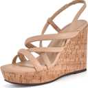 Coutgo Women Platform Wedge Sandals Cork Slingback Wedges Espadrilles Heels Summer Shoes (6, Khaki)