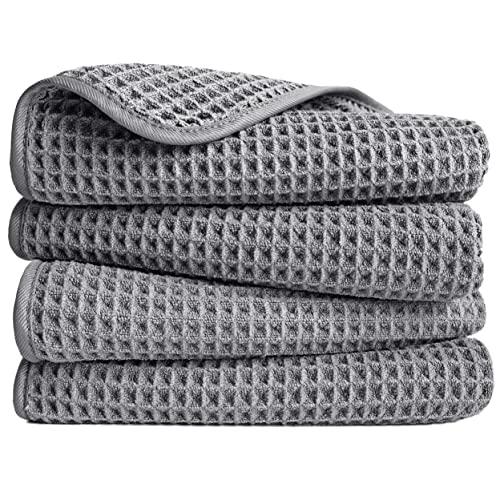 POLYTE 430 GSM Microfiber Lint Free Hand Towel, 16 x 30 in, 4 Pack (Waffle Weave)