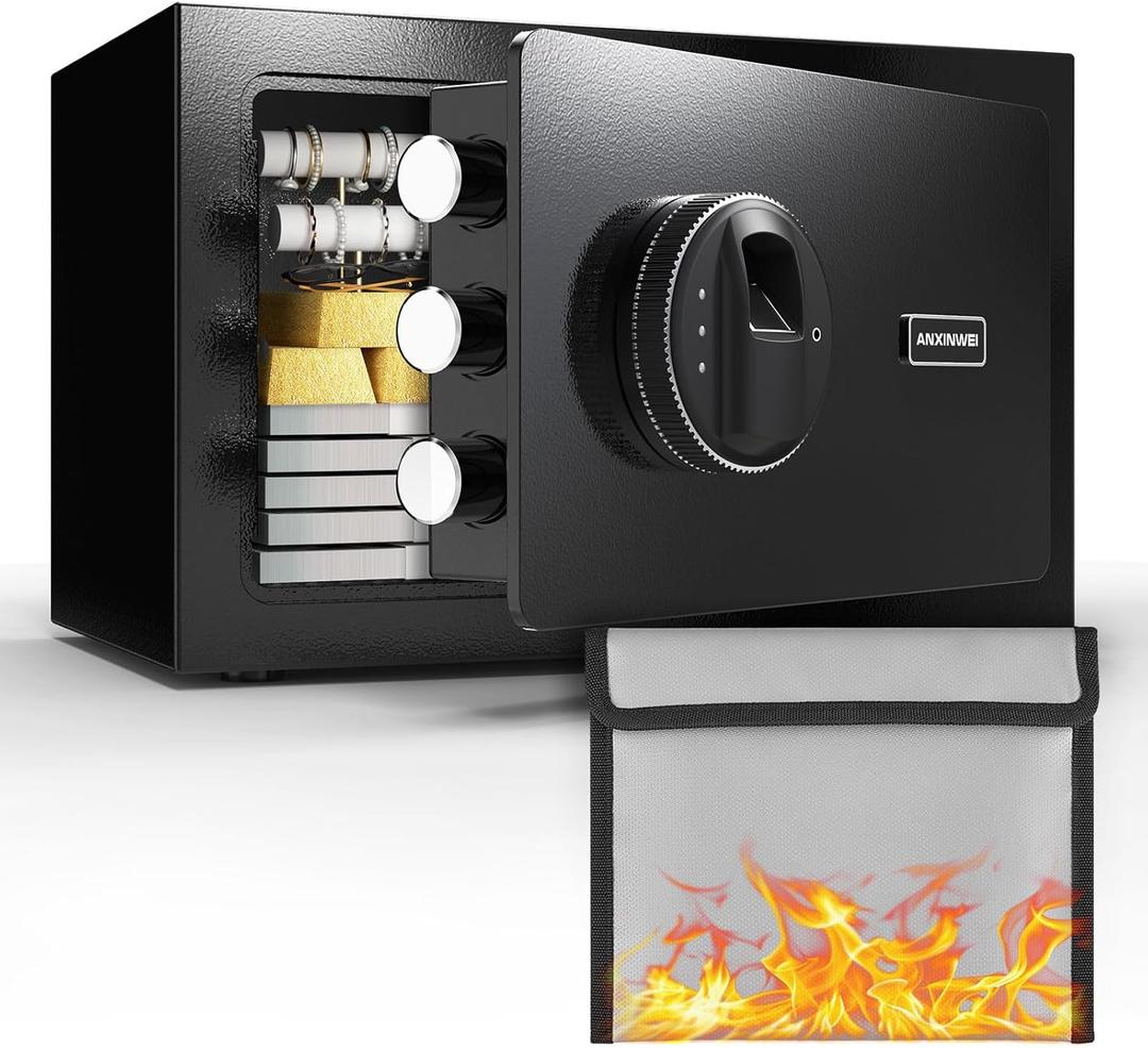 Small Safe Box, 0.5 Cubic Home Safe, Fingerprint Biometric Safe with Fireproof Waterproof Bag, Small Fireproof Safes for Home Money