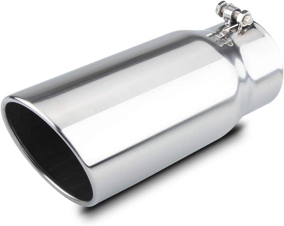 LCGP 4" to 5" Diesel Exhaust Tip, 12" Overall Length Bolt On Design Truck Tail Tip,Polished, Rolled Angle Cut Design