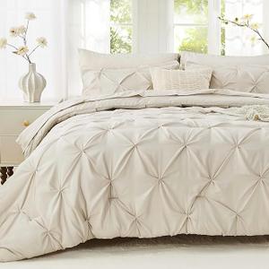 Sasttie King Size Comforter Set, 7-Piece Bed in a Bag, Pintuck Bedding Set for All Season, Includes Comforter, Flat Sheet, Fitted Sheet, Pillowcases and Pillowshams, Beige Sasttie King Size Comforter Set, 7-Piece Bed in a Bag, Pintuck Bedding Set for All Season, Includes Comforter, Flat Sheet, Fitted Sheet, Pillowcases and Pillowshams, Beige