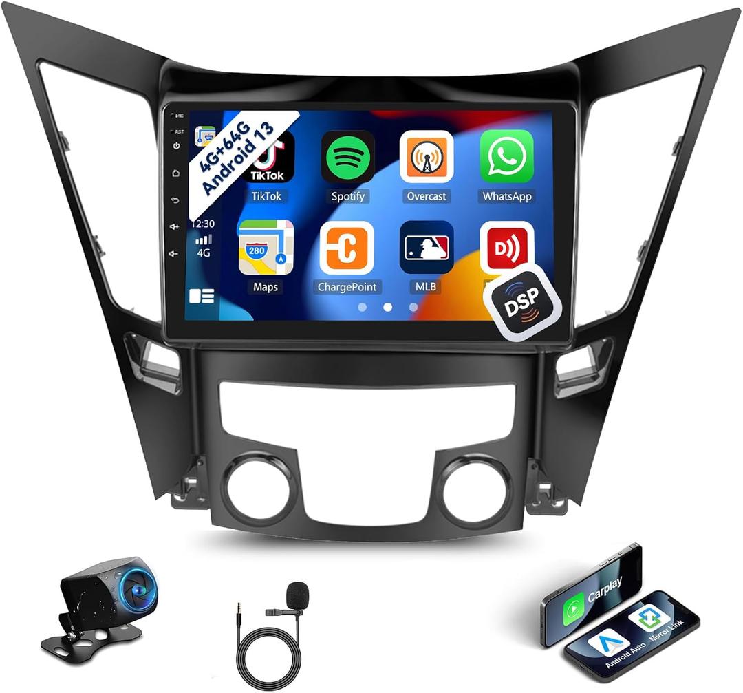 UNITOPSCI 4G+64G for Hyundai Sonata 2010-2015 Android 13 Stereo Radio Wireless CarPlay Android Auto GPS Navigation 9 Inch Touch Screen Bluetooth 5.0 FM/RDS DSP 32EQ WiFi Mirror Link SWC+ Camera Mic