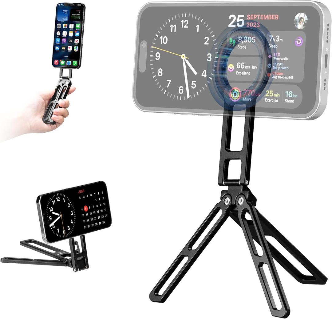 FANAUE Magnetic Pocket Phone Tripod Foldable Compatible with Magsafe iPhone Plus Pro Max Series, Magnetic Phone Holder for 4.5-7.5" phones, Selfie Stick Handle Smartphone Desk Stand Travel All in One.
