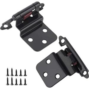 30 Pack 15 Pairs Black 1/ 2 inch Overlay Cabinet Doors Hinges, Self Closing Semi-Concealed Cabinet Hinges for Kitchen Cabinet Doors, Black Face Mount Cabinet Hardware