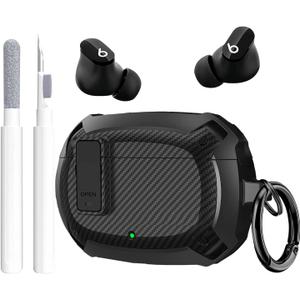 Beats Studio Buds/Studio Buds+ Case Cover 2021/2023 Men Lock Clip with Cleaning Kit, GARTOO Beat Studio Bud Plus Protective Case with Cleaning Tool for Women Girls Kids Black