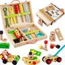 Kids Tool Set Wooden Toddler Play Tools Set with Tool Box, Montessori Educational Learning Toys STEM Construction Building Toy for 3 4 5 6 7 8 Years Old Kids Birthday Gifts for Boys and Girls