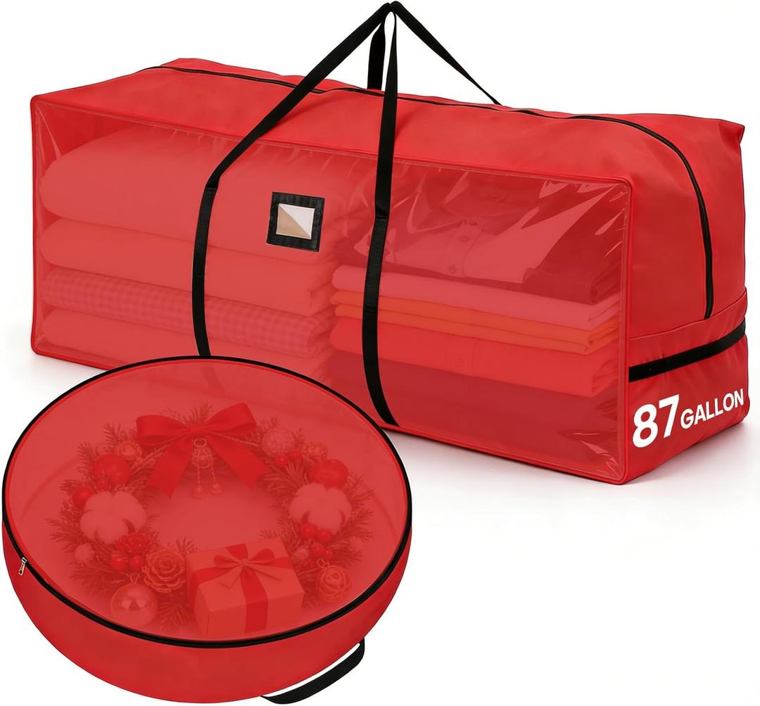 Christmas Tree Storage Bag Box 9FT, 2 Pack Heavy Duty Christmas Tree Bag Container, 600D Oxford Waterproof Xmas Holiday Artificial Tree Bag With Reinforced Handles Dual Zipper For Decorations Ornament