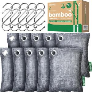 Activated Charcoal Odor Absorber, Odor Eliminator for Strong Odor,Bamboo Charcoal Air Purifying Bags for Home Car Closet Pet, Smoke Room Deodorizer (10 x 100g, Unscented) (10 x 100g)