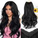 ALXNAN Clip in Hair Extensions, Black Long Wavy Hair Extensions for Women Clip Ins Soft Full Head Synthetic Hairpieces 20 Inch