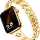 Missair Compatible with Apple Watch Band, Stainless Steel Metal Strap Women Dressy Bracelet Wristband for iWatch Size: 44/45/46/49/42mm, Series 3, Cartier Gold