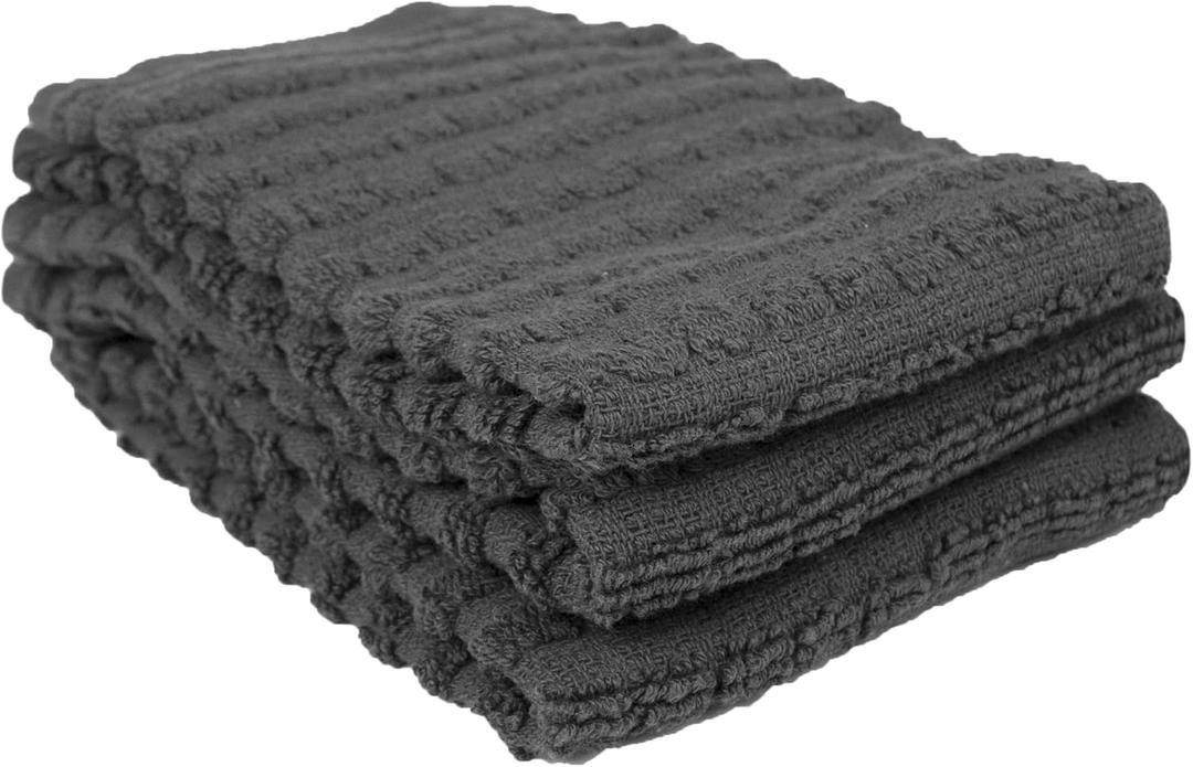 Ritz Royale Collection 100% Combed Terry Cotton, Highly Absorbent, Kitchen Dish Cloth Set, 13-3/4" x 12", 3-Pack, Solid Graphite