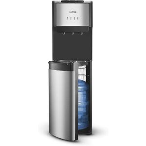 Commercial Cool Bottom Loading Water Dispenser, For 3 or 5 Gallon Water Bottle Jugs, Black with Stainless Steel Door & Trim, Push Button Controls, water cooler dispenses cold, hot or room Bottom