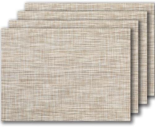 LEXMORE PVC Woven Placemats 4 PCS Wipeable Indoor/Outdoor Table Mats Washable Vinyl Place Mats for Dining Table, Set of 8-Caramel
