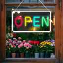 Neon Open Sign for Business, Adjustable Brightness Open Sign with ON/OFF Switch for Stores, Coffee Shop, Flower shop, Hotel, Bars, Window etc, 16x9in,Purple,  Yellow, Blue, Green(Outside Edge Cool White)