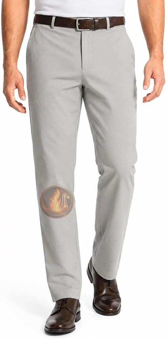 SNOWTEN Mens Dress Pants, Soft Pro Fabric, Classic Fit Stretch Work Pants Lightweight Water-Repellent Pant with Pockets (Gray, L)