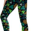 St Patricks Day Leggings for Women,Shamrock High Waist Pants Yoga Pants Bottoms Irish Outfit Plus Size Green Leggings Womens (L)
