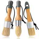 Mister Rui Chalk Wax Paint Brush, 3pcs, Chalk Paint Brushes for Furniture, Small Wax Brush for Acrylic Paint, Milk Paint, Natural Bristles Stencil Brushes, No Shedding