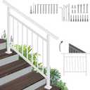 Adjustable Handrails for Outdoor Steps White Metal Stair Railing with Installation Kit, Outdoor Handrail Fits 1 to 4 Steps or Horizontal Use, Wrought Iron Hand Rails for Porch, Deck