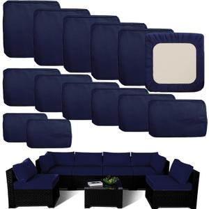 Outdoor Cushion Covers Replacement 14 Pcs Patio Cushion Covers fit for 7Pieces 6-Seater Wicker Rattan Sectional Couch Sofa Outdoor Cushion Slipcovers Set Seat and Back Cover Only, Blue