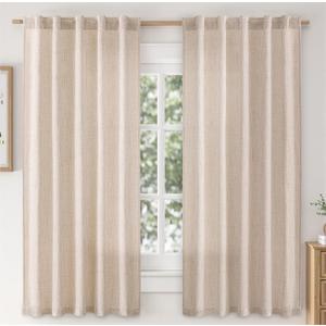 MIULEE Faux Linen Curtains 63 Inch Length 2 Panels Natural Ivory Semi Sheer Curtain with Back Tab Rod Pocket, Light Filtering Window Privacy Burlap Drapes for Living Room Bedroom 42W x 63L