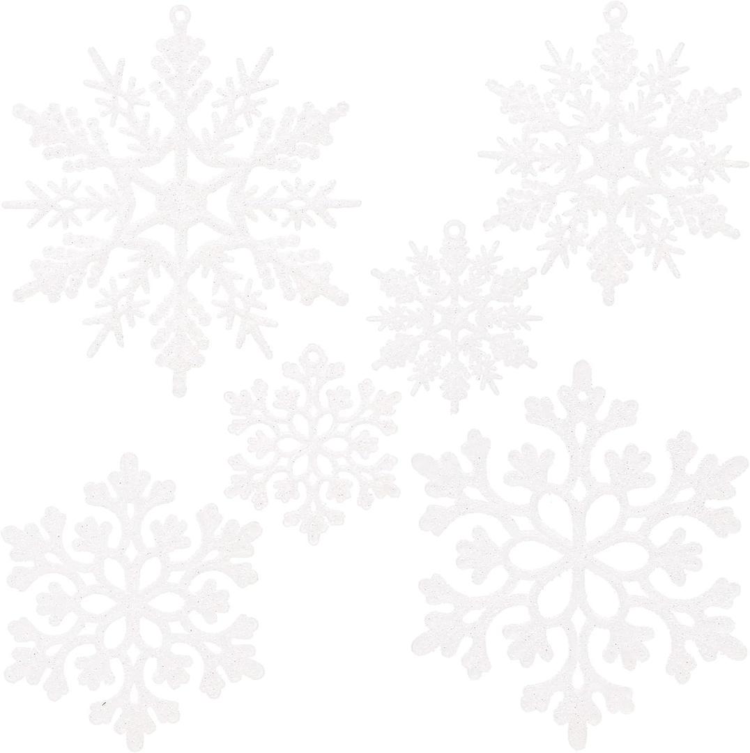 Sea Team Plastic Christmas Glitter Snowflake Ornaments Christmas Tree Decorations, 2, 3, 4 Inches, Set of 36, White (Multi-sized)