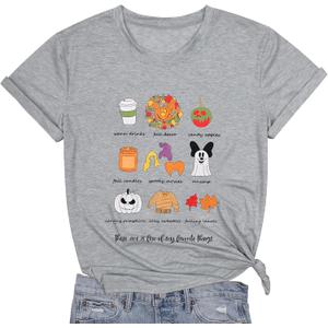 MNLYBABY Halloween Ghost Shirt for Women Funny Spooky Season Short Sleeve Letter Print Tee Fall Holiday Tops (Medium, Light Grey)