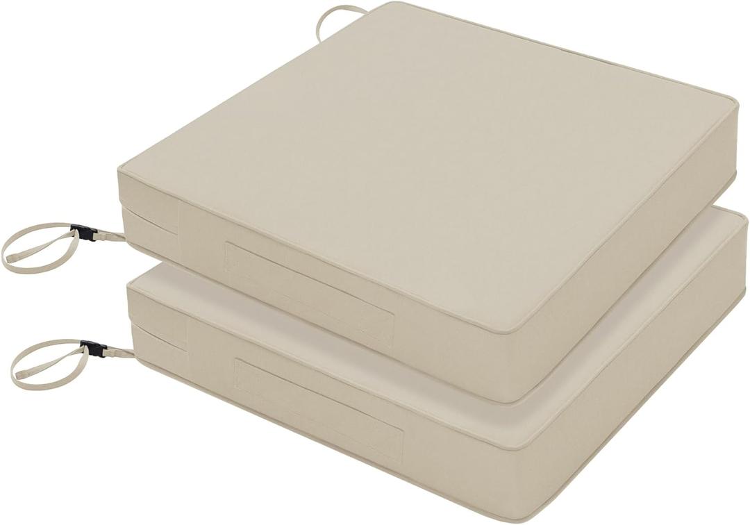 Favoyard Patio Chair Cushions 19 x 19 x 3 Inch Waterproof Outdoor Seat Cushions for Patio Furniture 3-Year Color Fastness Garden Sofa Couch Chair Pads with Handle & Adjustable Straps Set of 2, Beige