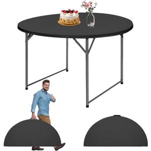 4.5FT Black Round Folding Table Heavy Duty Circle Table for Dining, Picnic, Office Or Card Games Foldable Design for Indoor & Outdoor Use