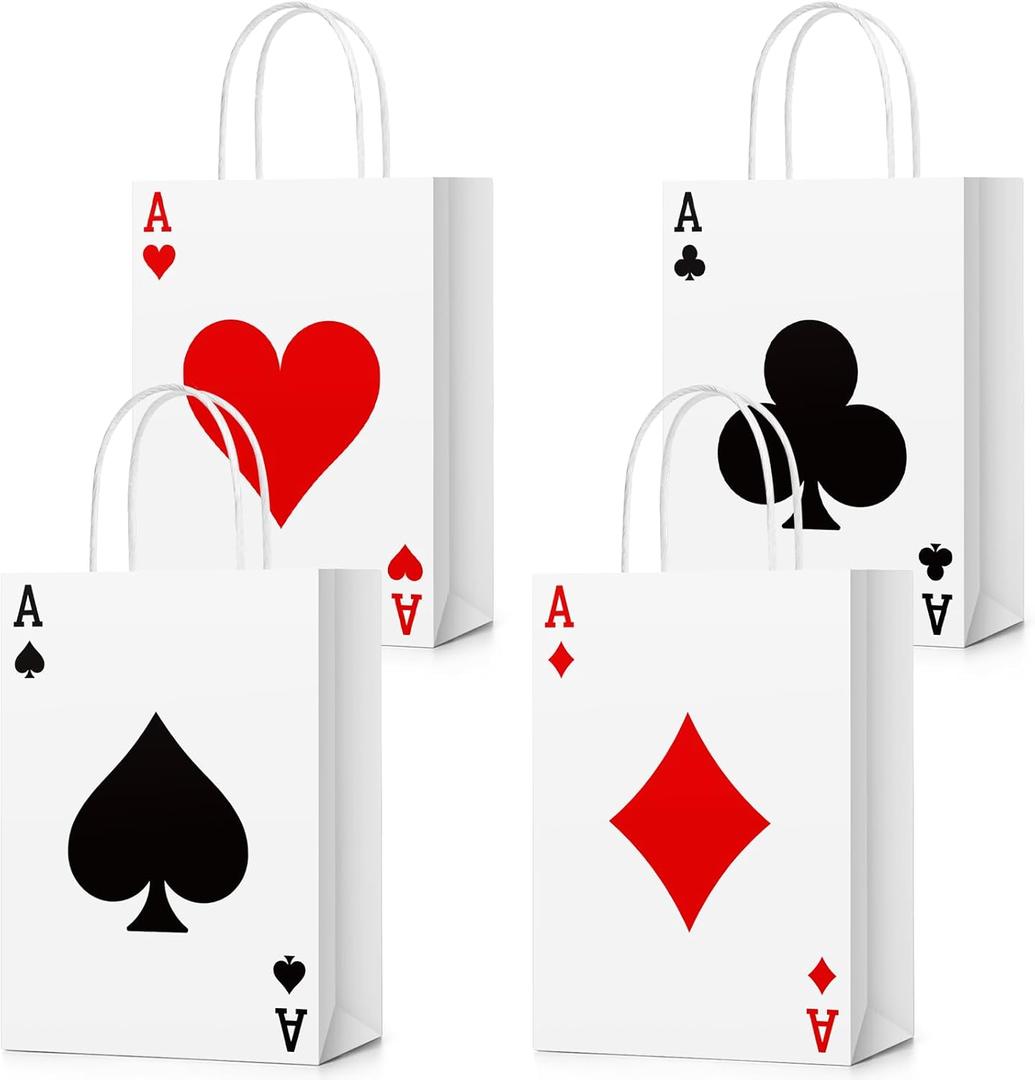 Trandraft 16 Pcs Casino Party Favor Gift Bags with Handles Casino Theme Supplies 8.3 x 5.9 x 3.2 Poker Goody Treat Paper Bags for Birthday Party Decor(Classic Style)