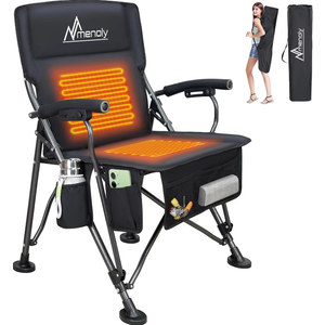 MENOLY Heated Camping Chair, Portable Folding Black (Upgraded Heating)
, Portable Padded Chair for Camping, Beach, Fishing, Sports, Black