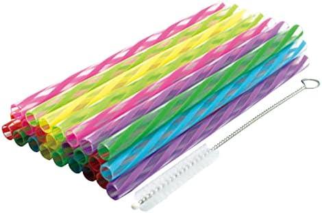 Jacent Plastic Reusable Kids Straws Plus Cleaning Brush, 6 Inch: 24 Straws 3 Pack
