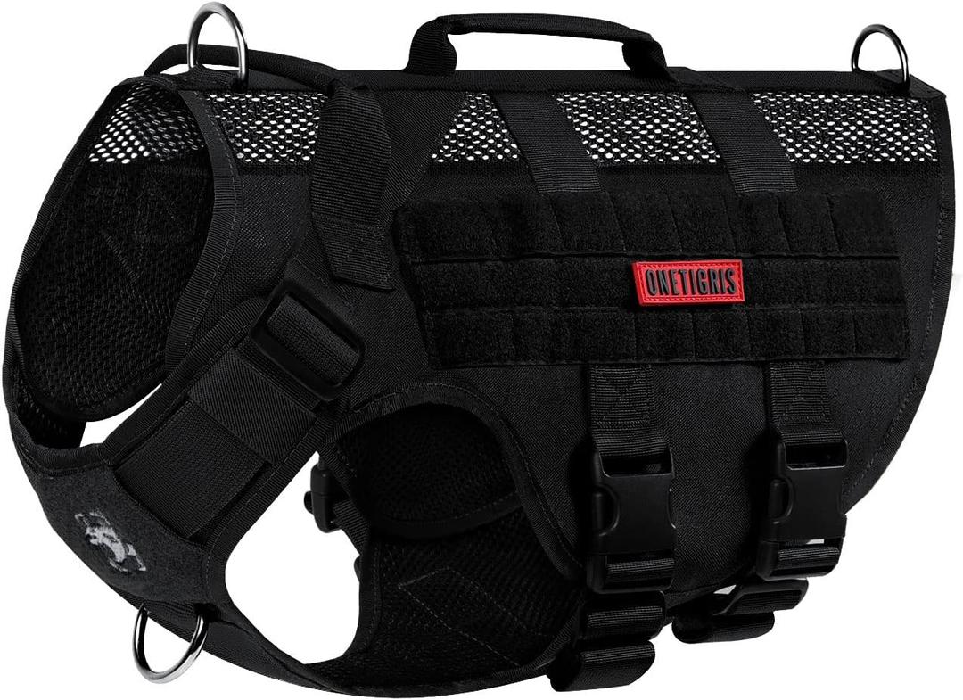 OneTigris No Pull Tactical Dog Harness for Medium Dog, Aire Mesh Dog Vest Harness, Breathable Military Dog Molle Vests with Handles, Service Dog Vest for Walking Hiking Training (M, Black)