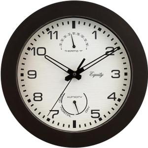 Equity by La Crosse 10 Inch in/Out Brown Wall Clock with Thermometer and Hygrometer (29005)